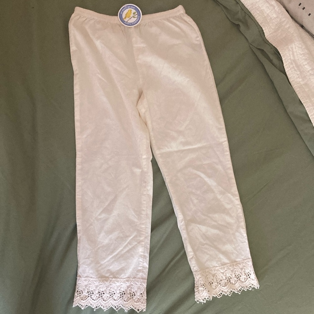 April Cornell White Lace Trim Pants